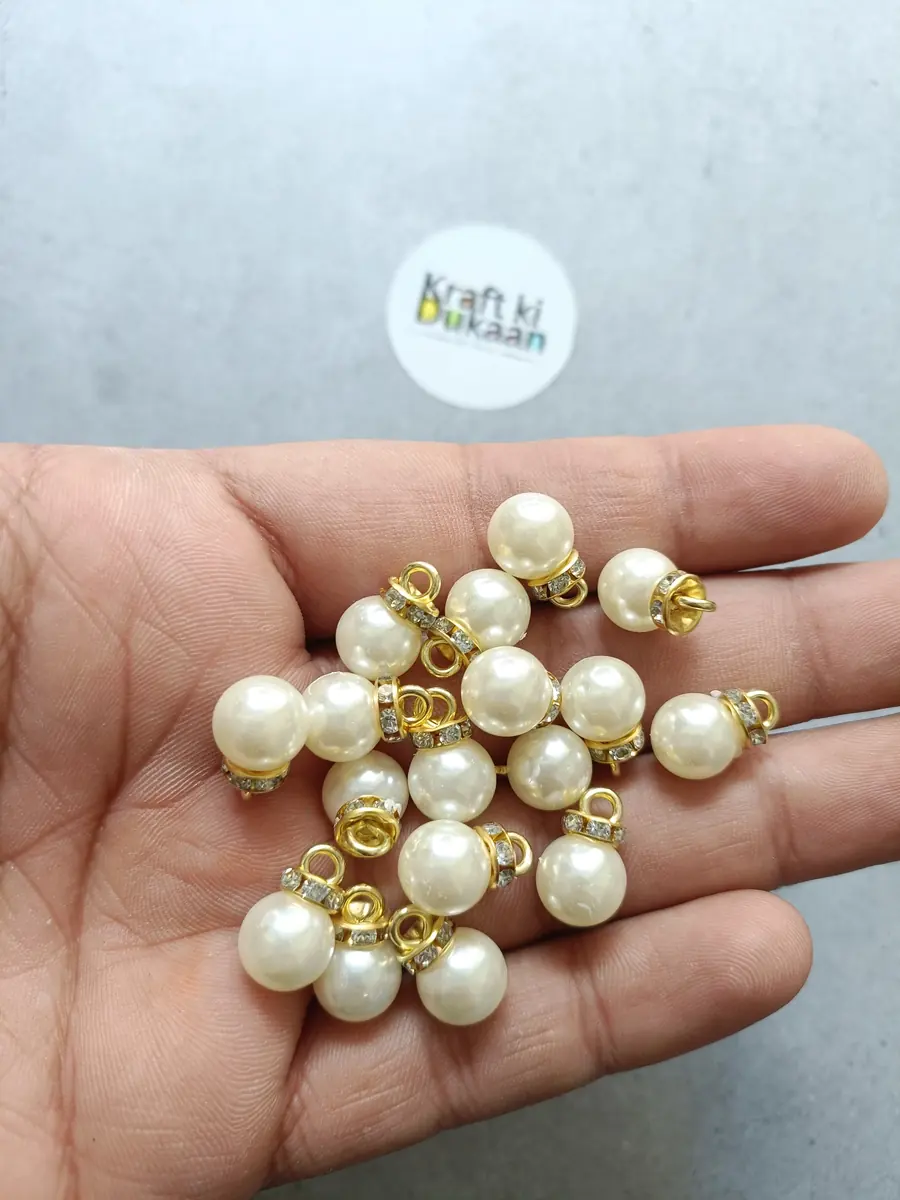 ABS 10mm Pearl Beads with Gold Cap Rhinestone Charms beads pack of 25