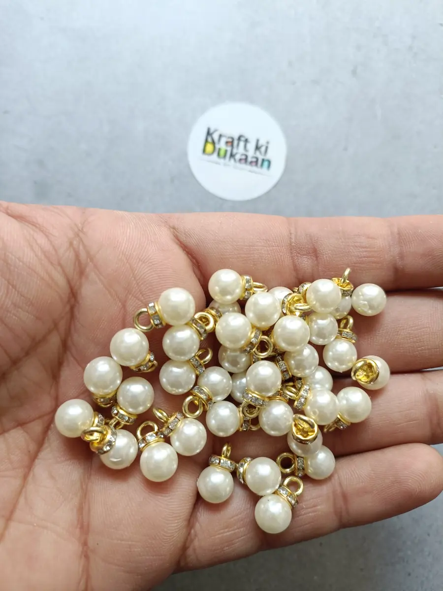 ABS 8mm Pearl Beads with Gold Cap Rhinestone Charms beads pack of 25
