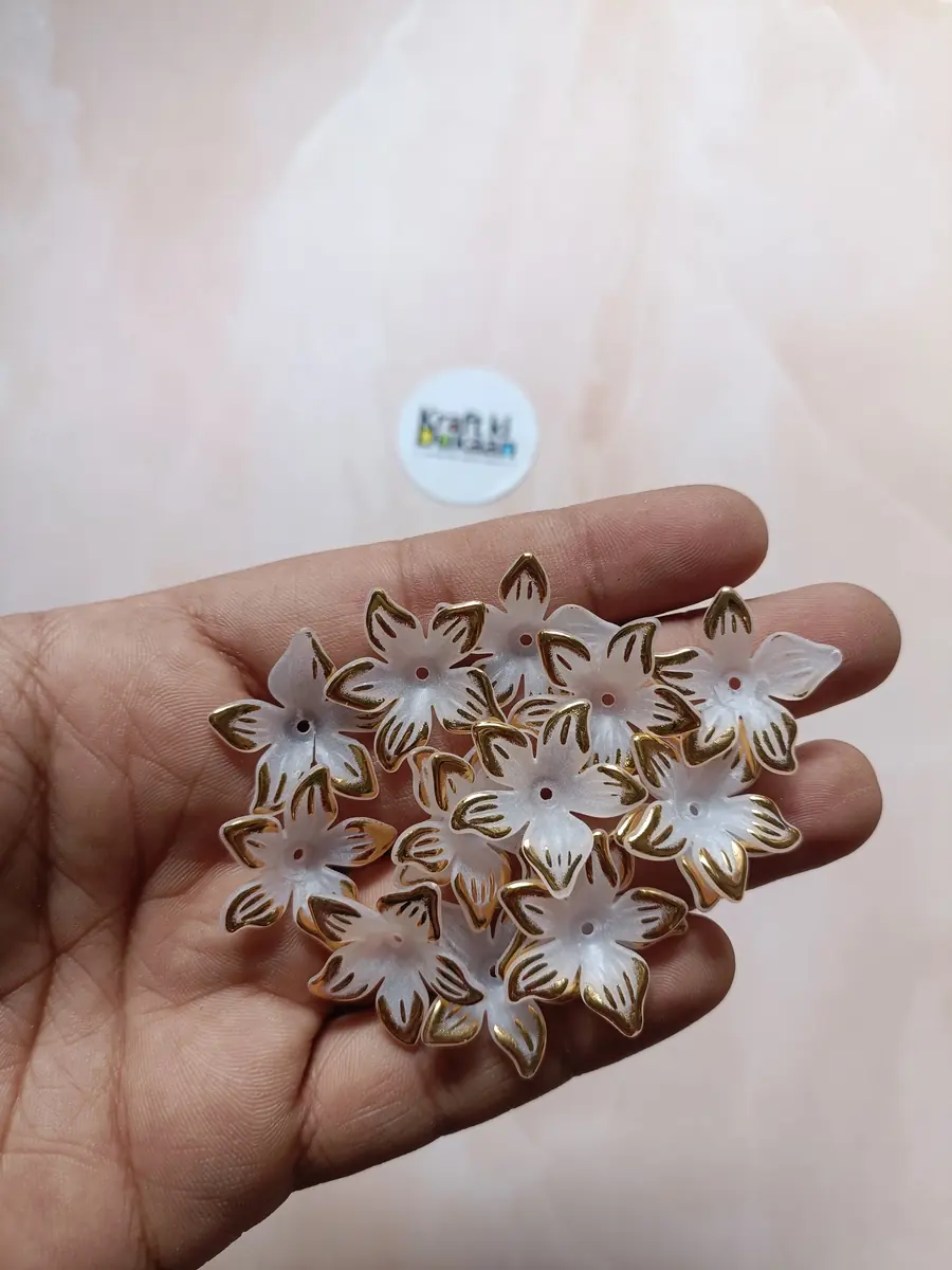 5 Kali Golden White Flower Beads Pack of 50