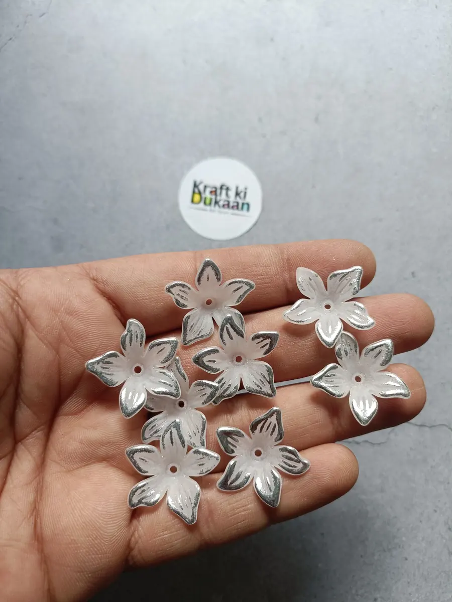 5 Kali Silver White Flower Beads Pack of 50